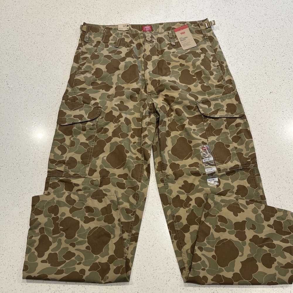 Levis XX Cargo Camouflage Baggy Pants Men's 34x32 Duck Camo Hunting Ripstop NWT